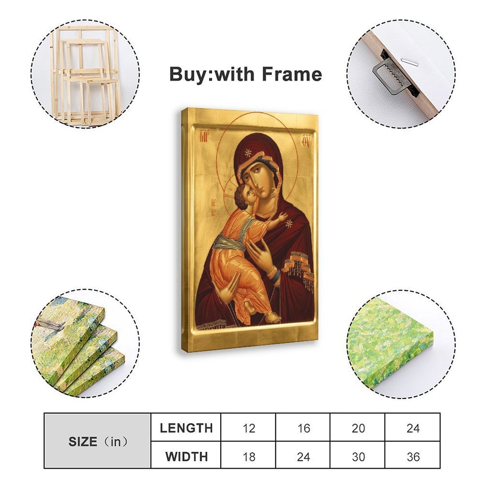 madonna and child sacred icon christian — Wrapped Canvas SIZE_GUIDE