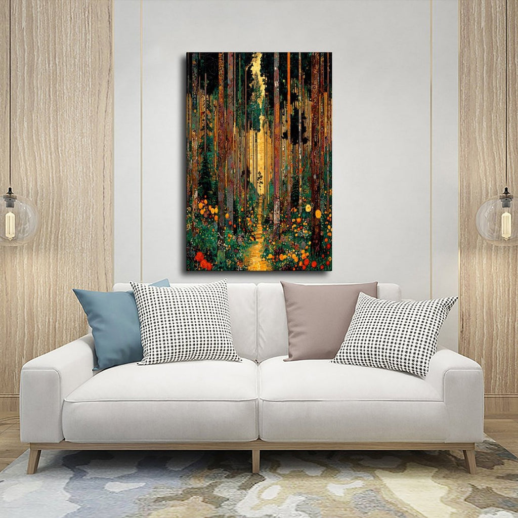 glowing forest path with abstract colorful foliage in abstract landscape style — Wrapped Canvas SCENE_03
