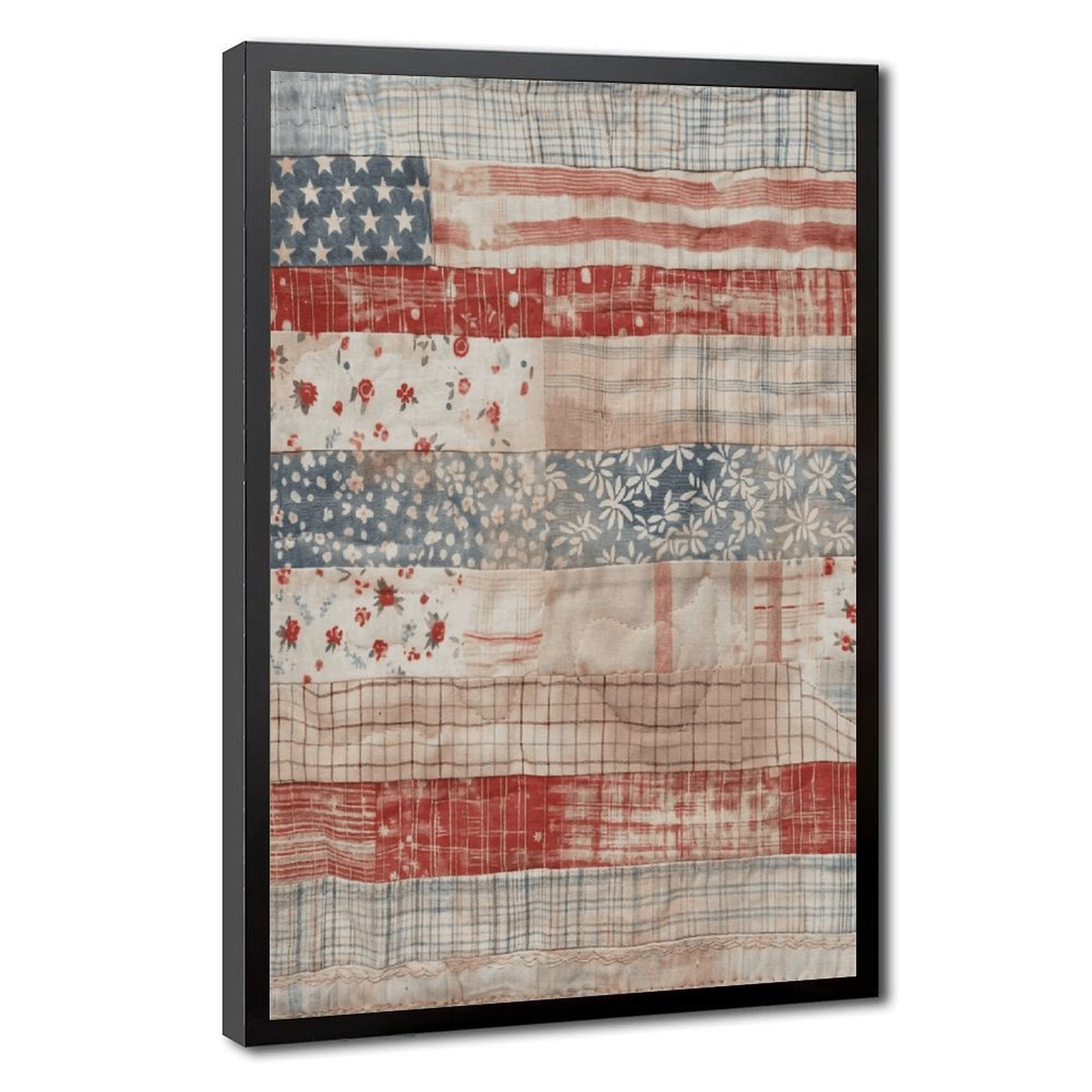 patchwork American flag in folk art style — Black Frame HERO
