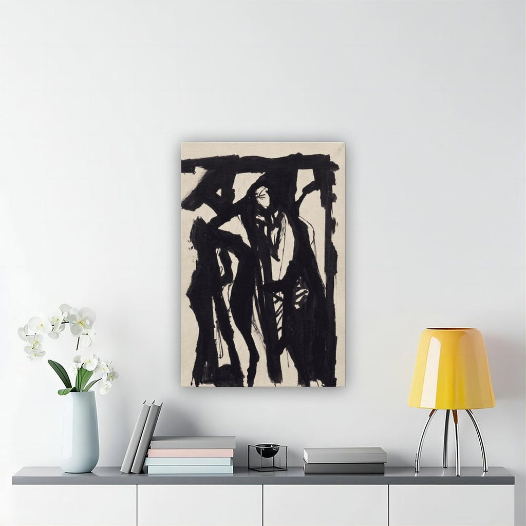 expressive black gestural human figures in gestural abstraction style — Wrapped Canvas SCENE_04