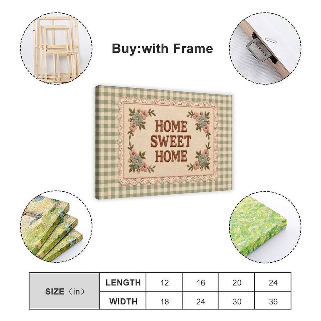 floral sampler typography on green gingham in sage green, cream, dusty pink tones — Wrapped Canvas SIZE_GUIDE
