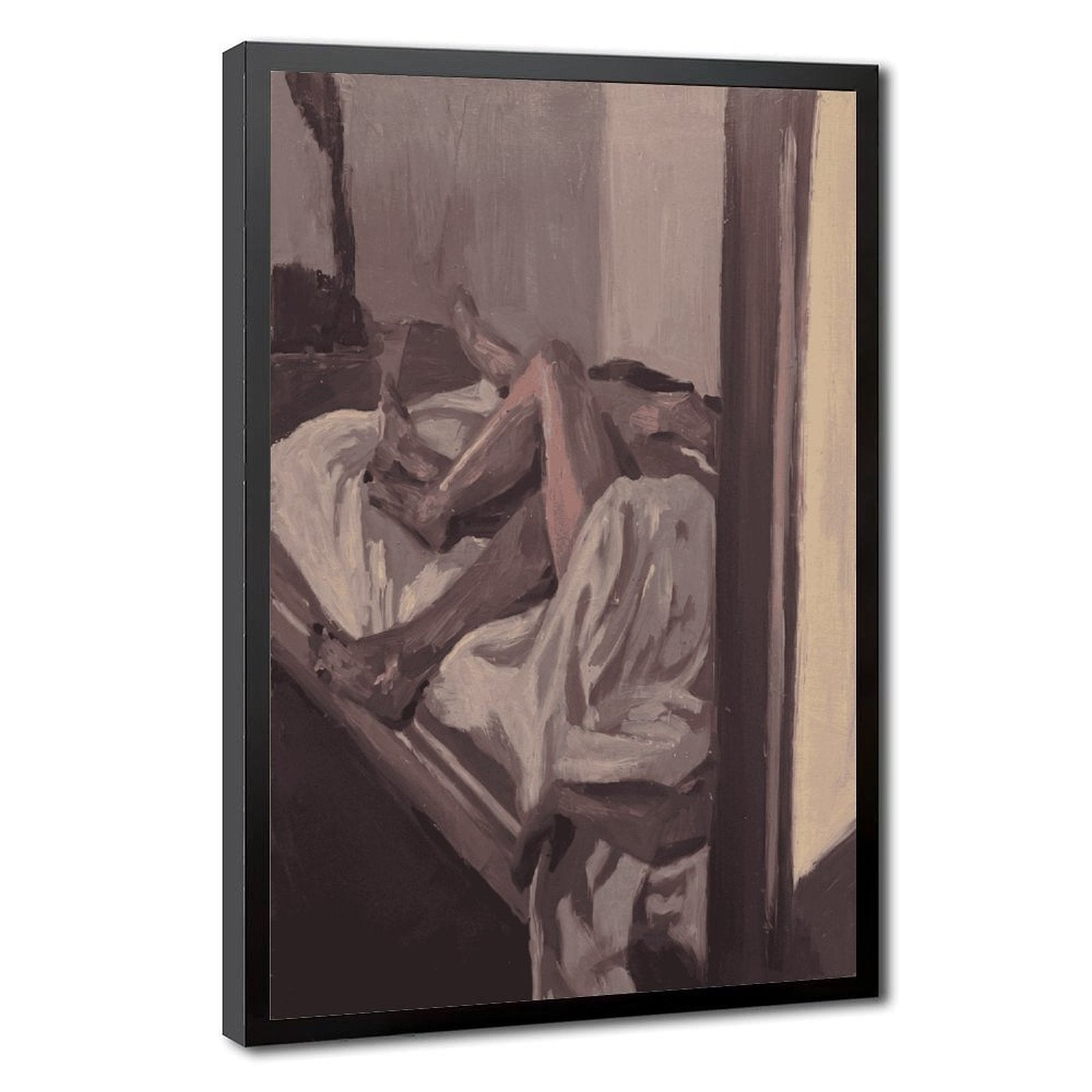 abstract seated figure in muted brown tones in abstract figurative art style — Black Frame HERO