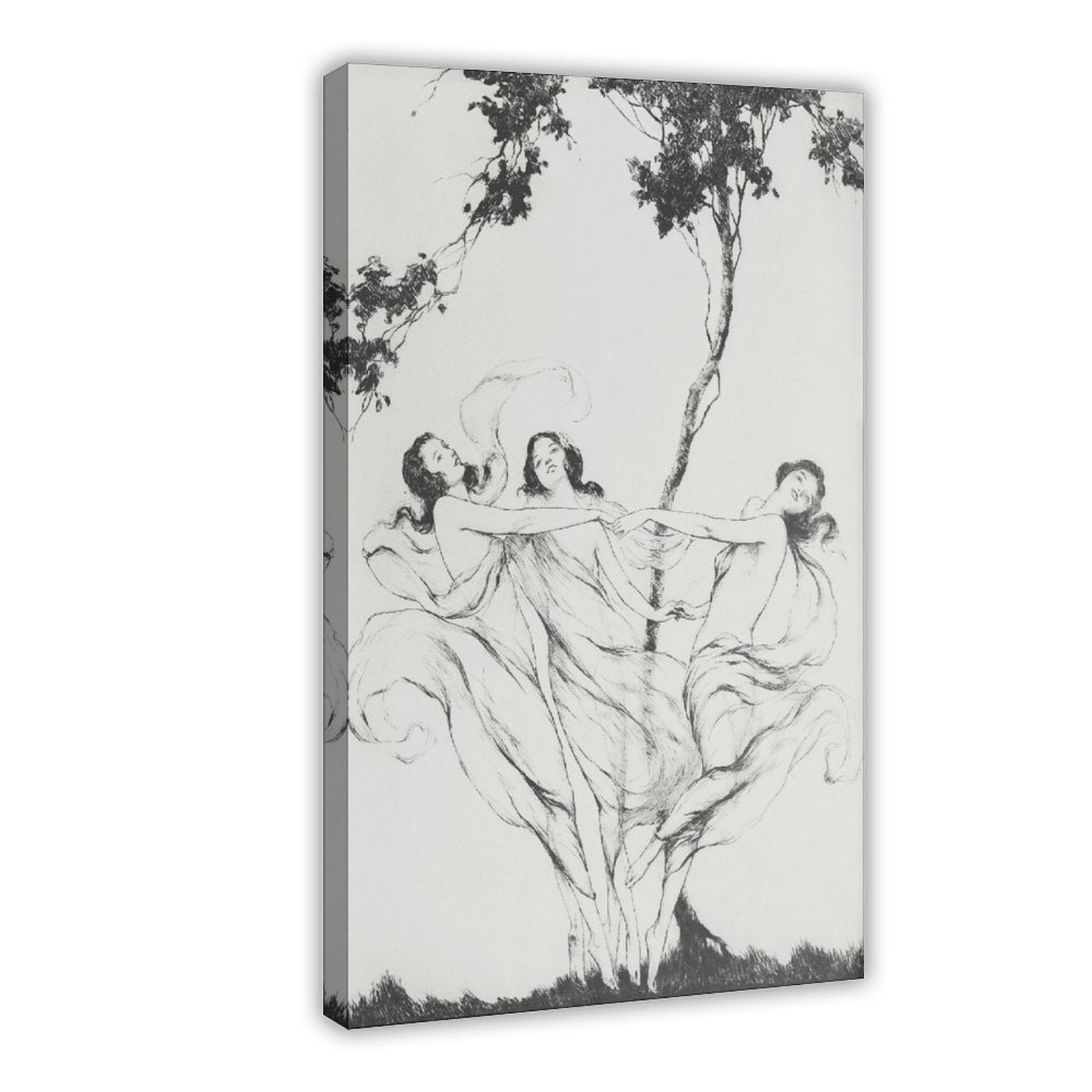 classical human figures beneath trees in classical line art style — Wrapped Canvas HERO