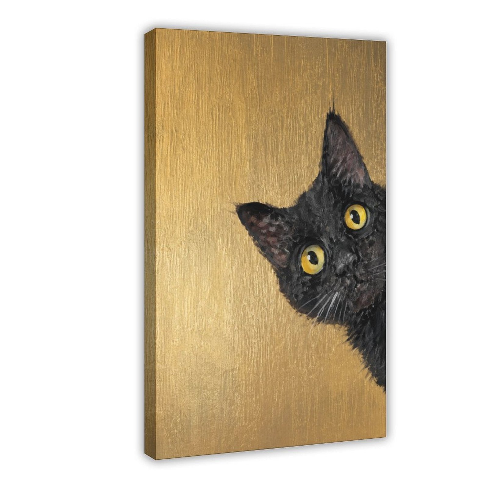 black cat peeking into the composition in black, mustard gold tones — Wrapped Canvas HERO