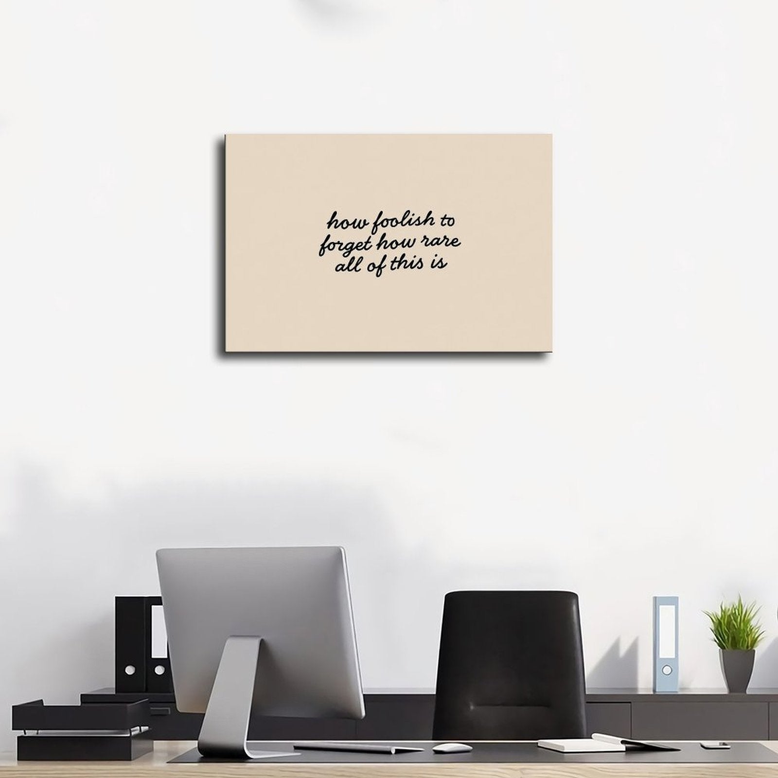 handwritten reflective quote on a warm neutral field in black, warm cream tones — Wrapped Canvas SCENE_01