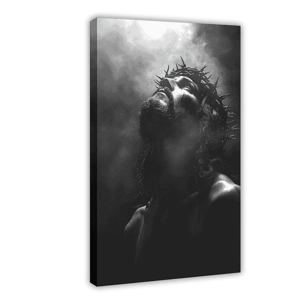 solemn man wearing a crown of thorns in prayer in religious portrait art style — Wrapped Canvas HERO