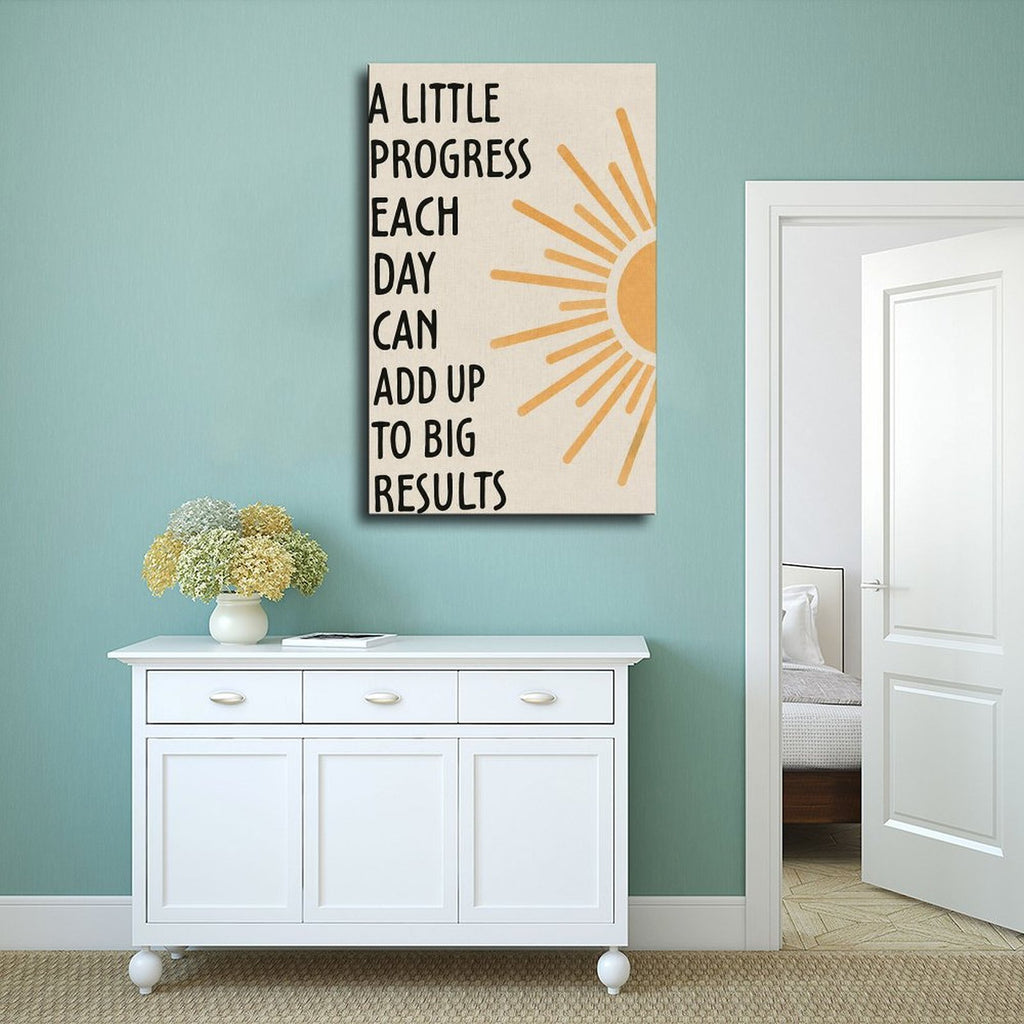 motivational typography with a sunburst motif in black, mustard yellow, cream tones — Wrapped Canvas SCENE_02