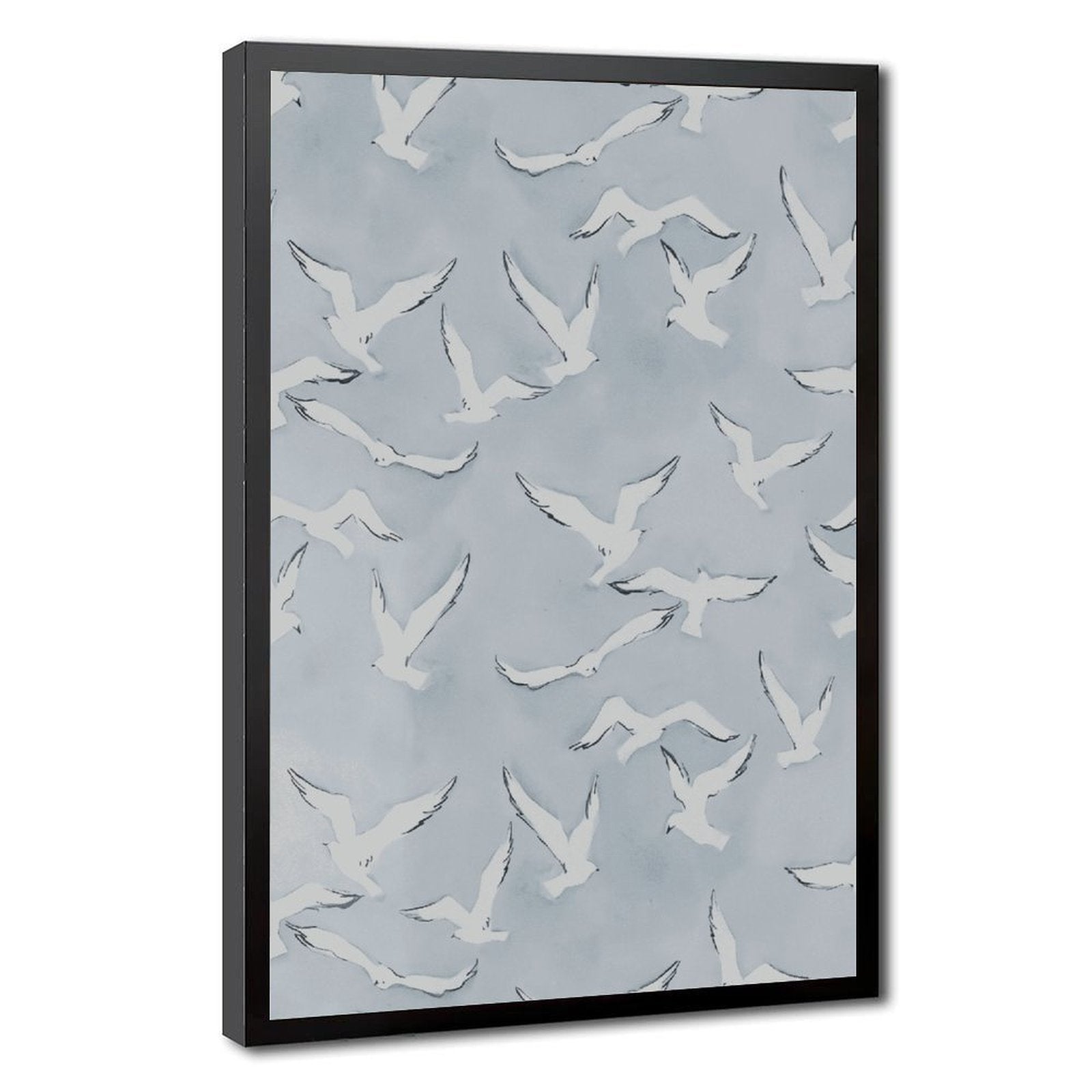 flock of white birds in flight in minimalist animal art style — Black Frame HERO