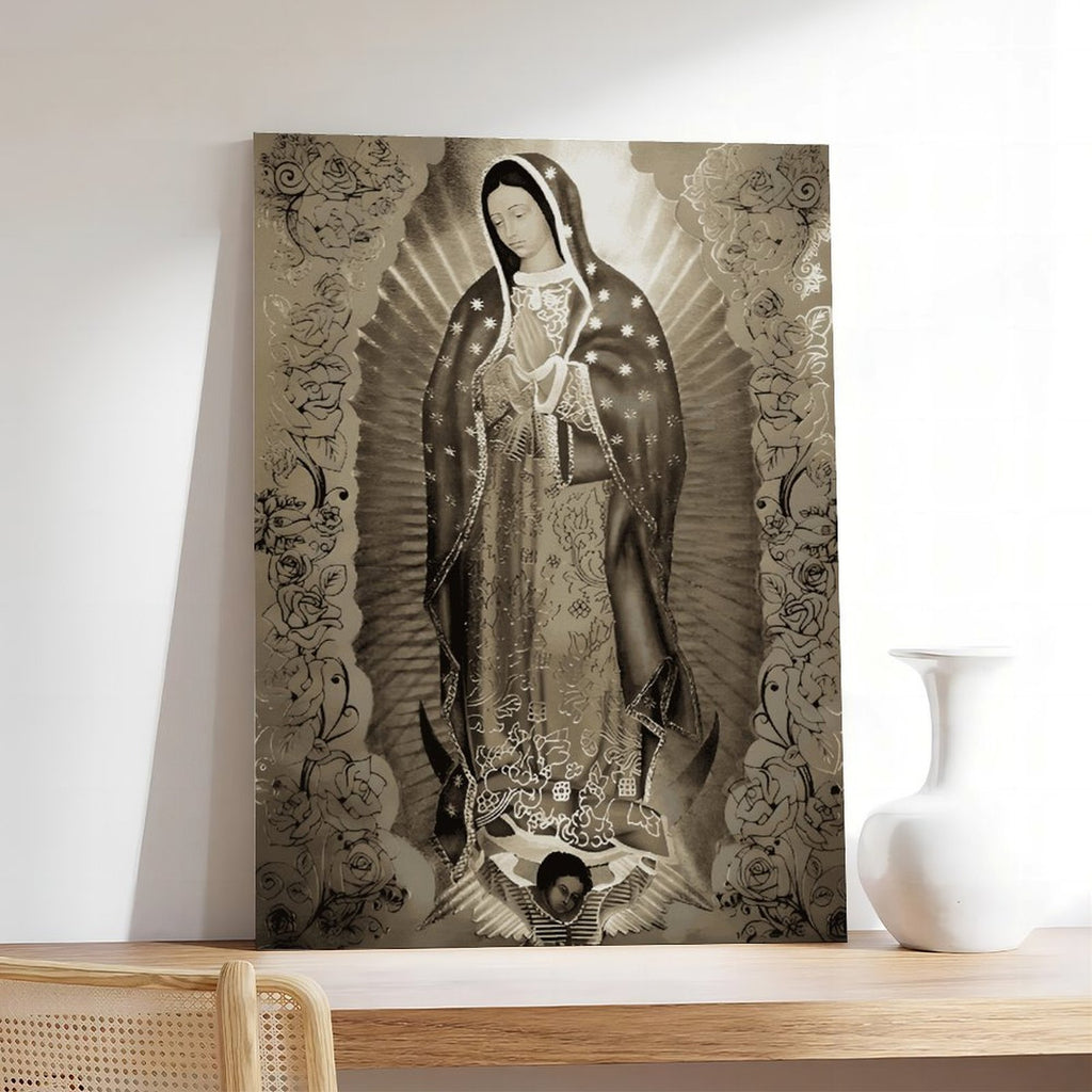 Our Lady of Guadalupe devotional figure in devotional art style — Wrapped Canvas SCENE_05