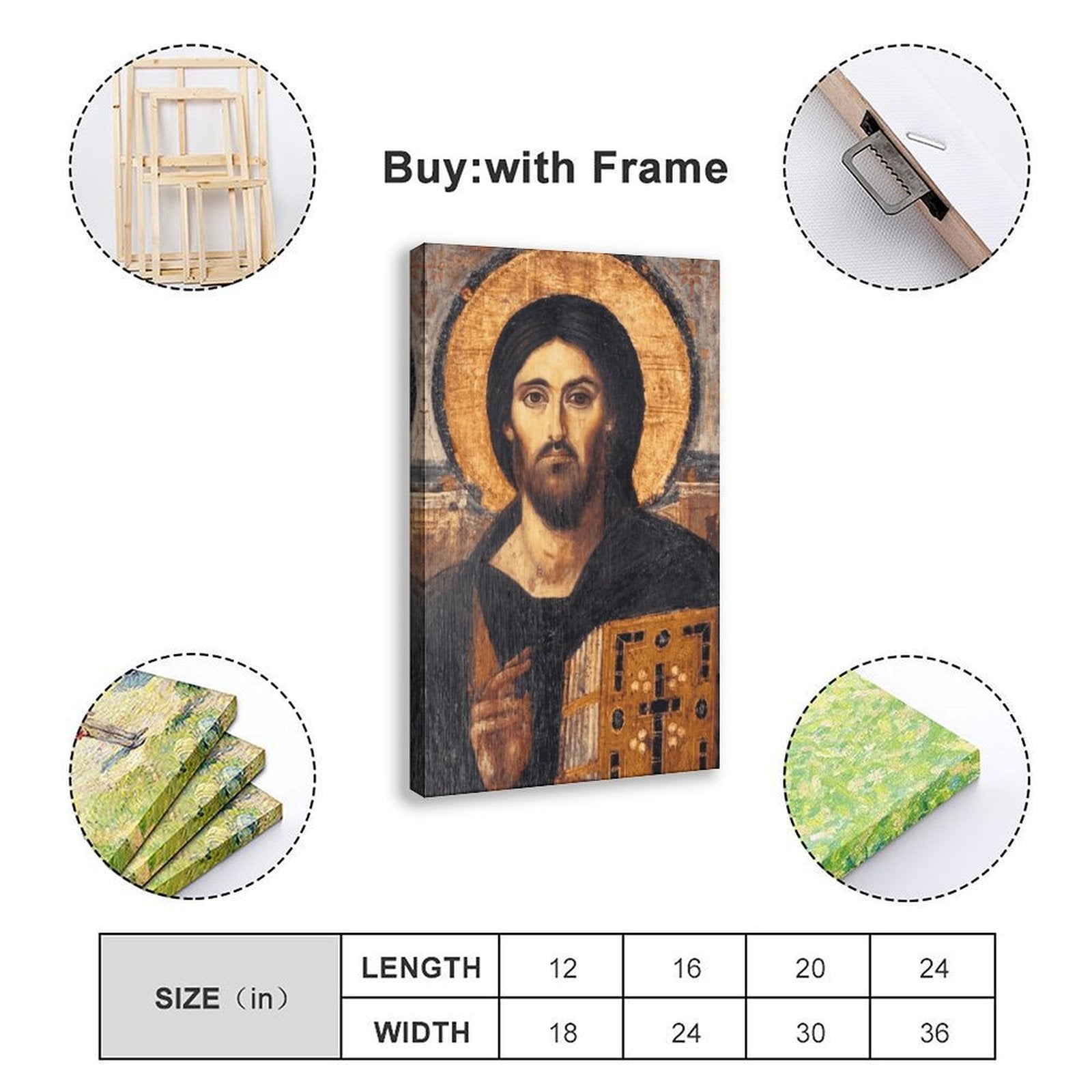 sacred christ icon christian — Wrapped Canvas SIZE_GUIDE