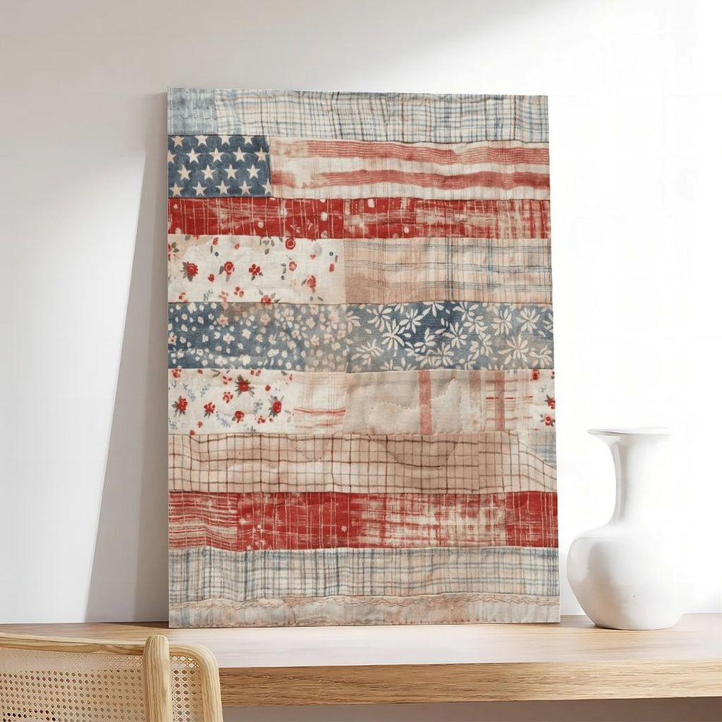 patchwork American flag in folk art style — Wrapped Canvas SCENE_05