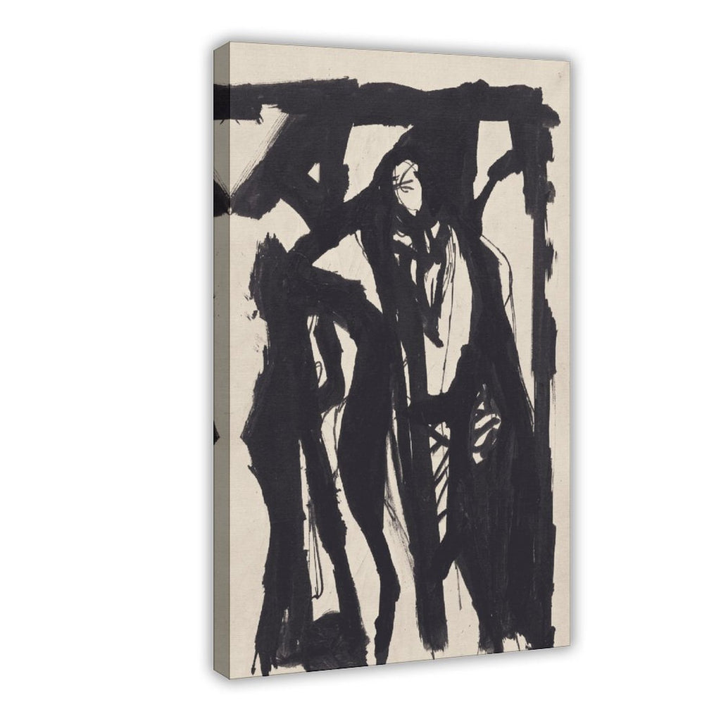 expressive black gestural human figures in gestural abstraction style — Wrapped Canvas HERO