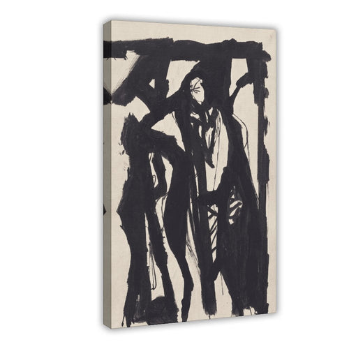 expressive black gestural human figures in gestural abstraction style — Wrapped Canvas HERO