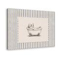 small dog sitting in a clawfoot bathtub in brown, cream, gray tones — Wrapped Canvas HERO