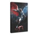 winged archangel warrior battling a red dragon in religious fantasy art style — Wrapped Canvas HERO