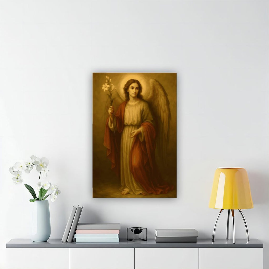 Golden Robed Saint Christian portrait canvas wall art — Wrapped Canvas SCENE_04