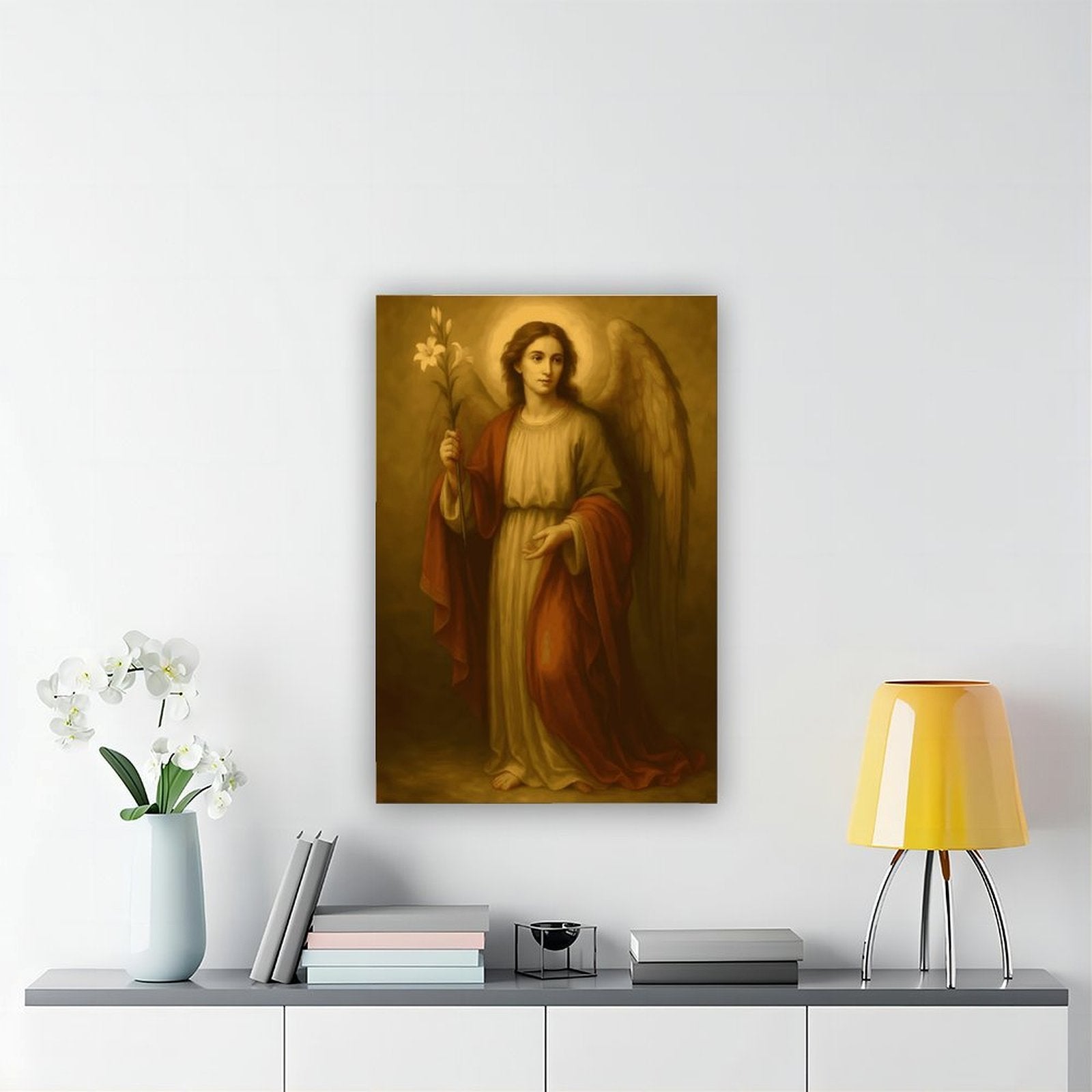 Golden Robed Saint Christian portrait canvas wall art — Wrapped Canvas SCENE_04