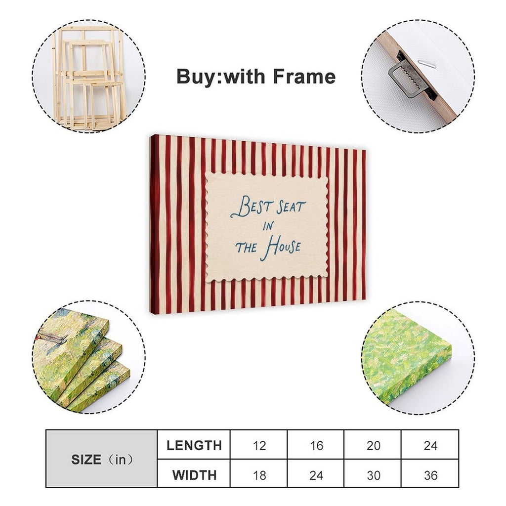 blue handwritten phrase on red striped background in red, cream, blue tones — Wrapped Canvas SIZE_GUIDE