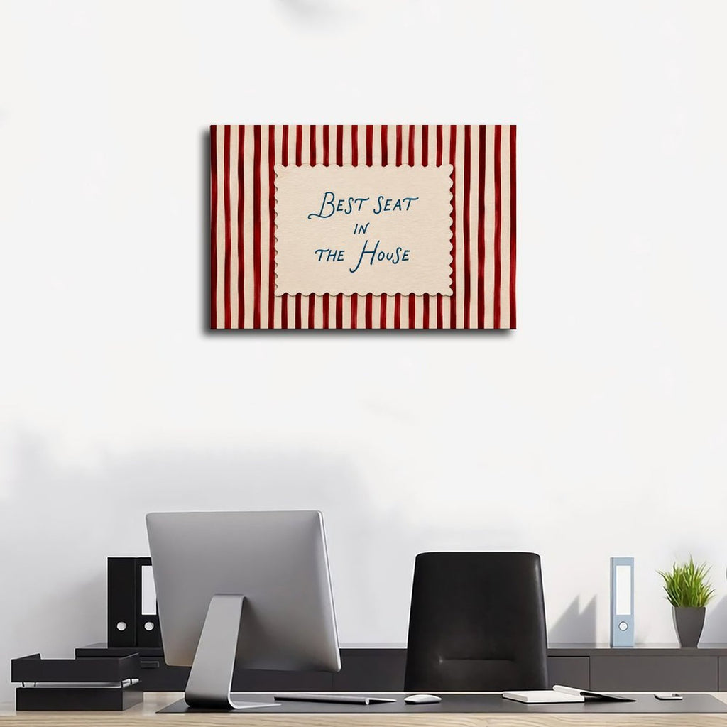 blue handwritten phrase on red striped background in red, cream, blue tones — Wrapped Canvas SCENE_01