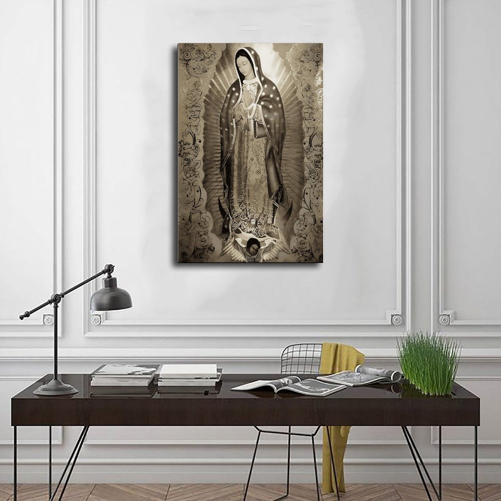 Our Lady of Guadalupe devotional figure in devotional art style — Wrapped Canvas SCENE_01