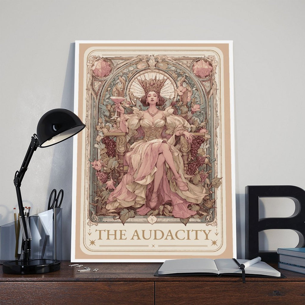 ornate crowned woman seated on a throne in art nouveau-inspired illustration style — Wrapped Canvas SCENE_06