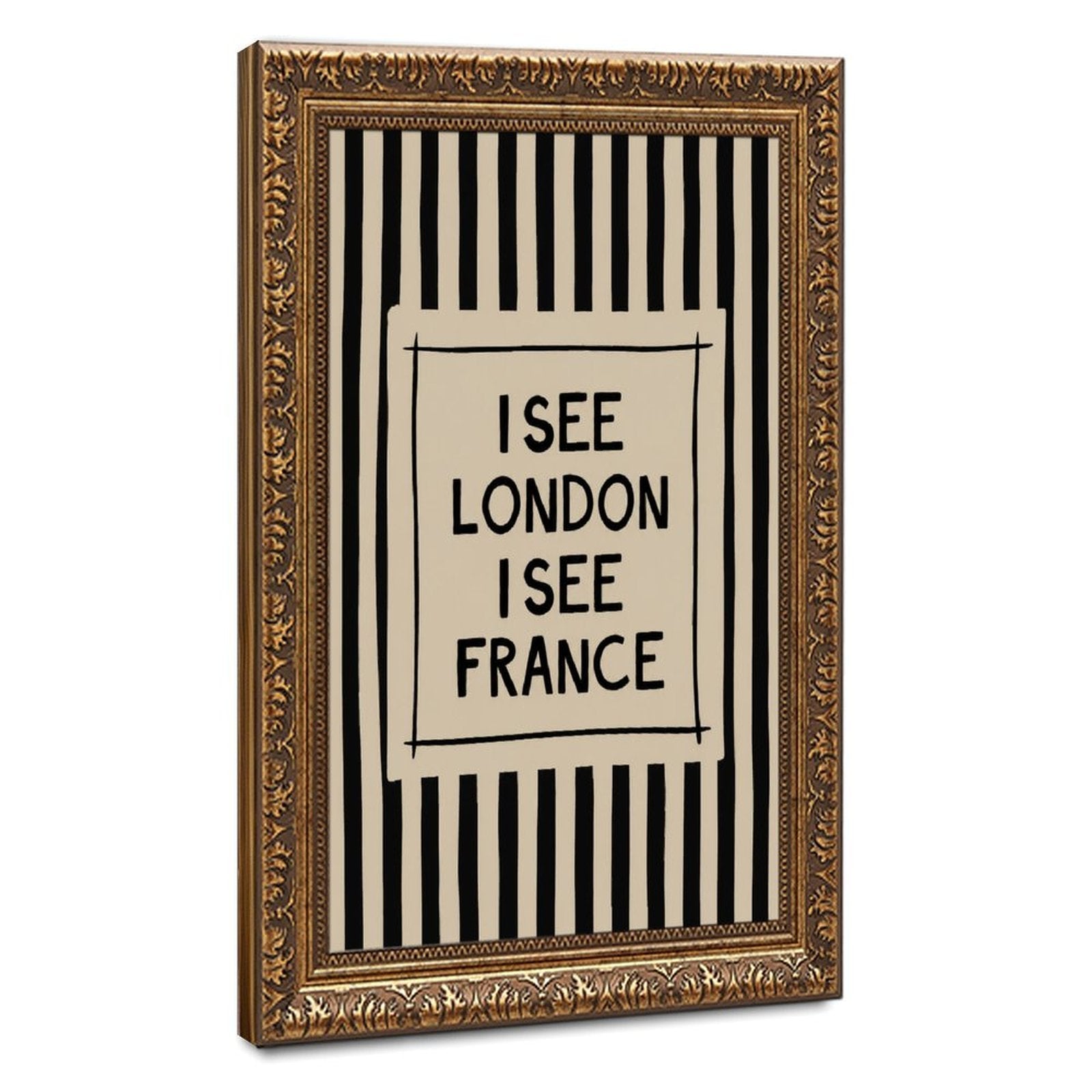 bold black-and-cream striped typography in black, cream tones — Vintage Gold Frame HERO