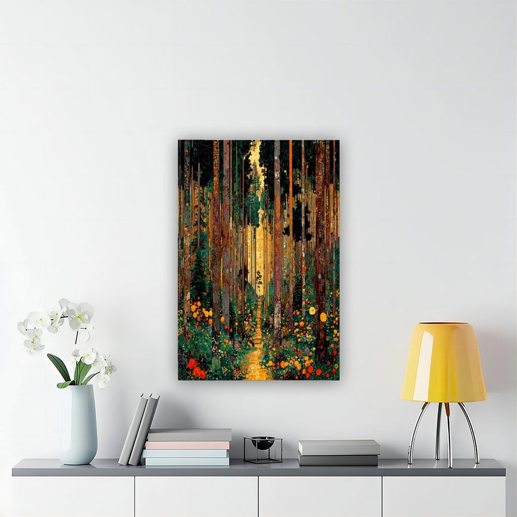 glowing forest path with abstract colorful foliage in abstract landscape style — Wrapped Canvas SCENE_04