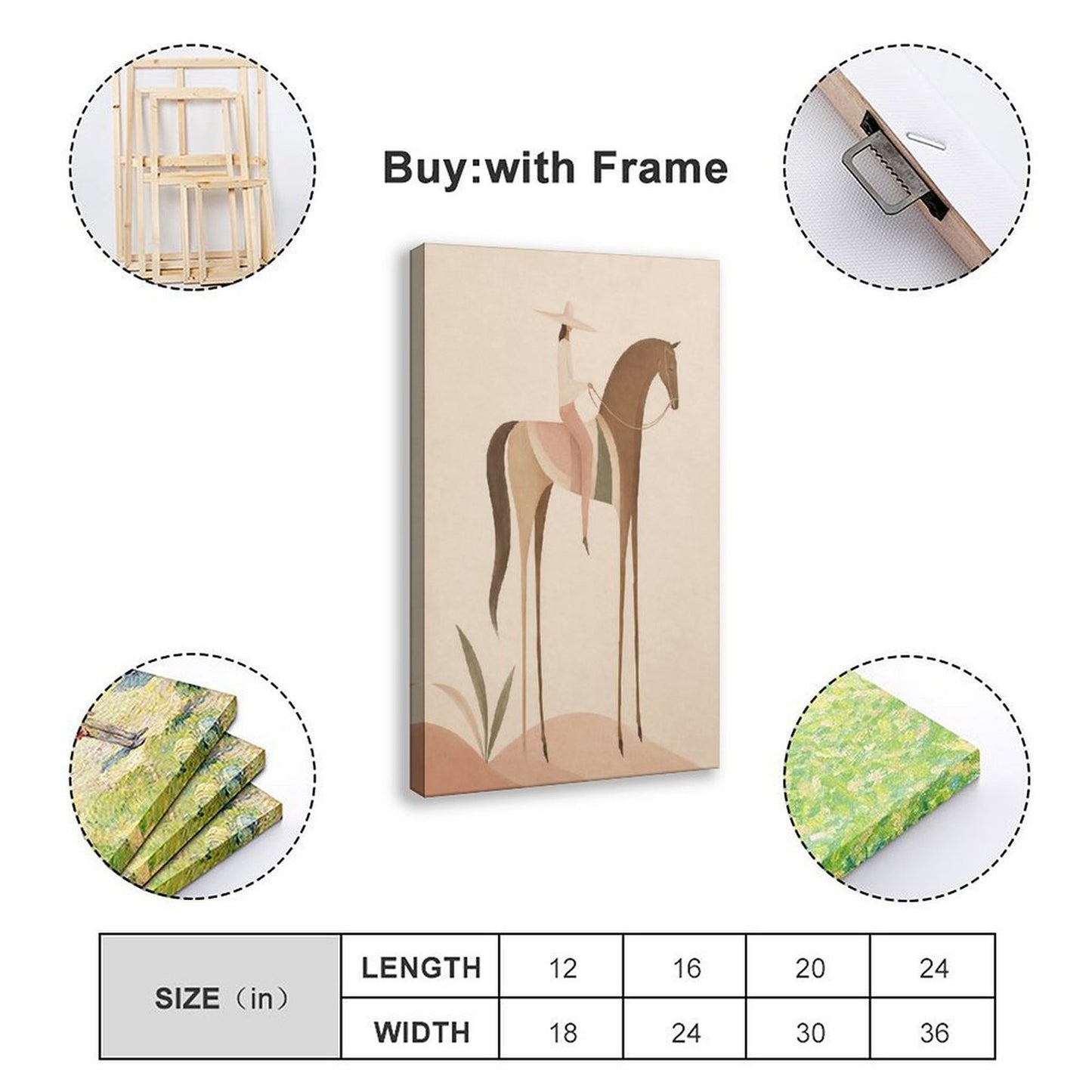 Soft Blush Long Horse canvas wall art featuring a graceful long-limbed horse in soft blush pink, warm beige, muted cream tones, displayed in the Wrapped Canvas style