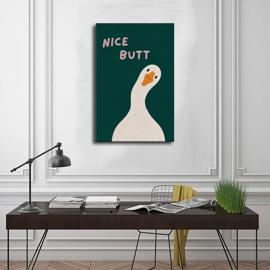 white goose beneath cheeky typography in deep teal, white, pink tones — Wrapped Canvas SCENE_01