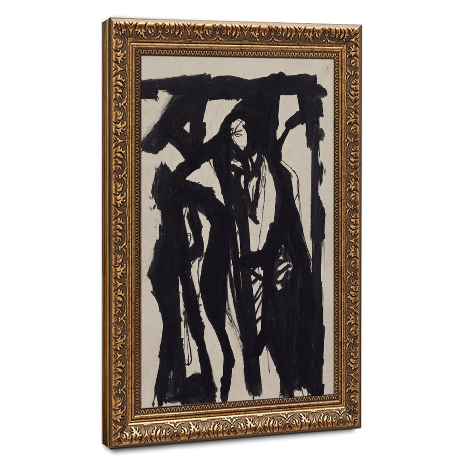 expressive black gestural human figures in gestural abstraction style — Vintage Gold Frame HERO