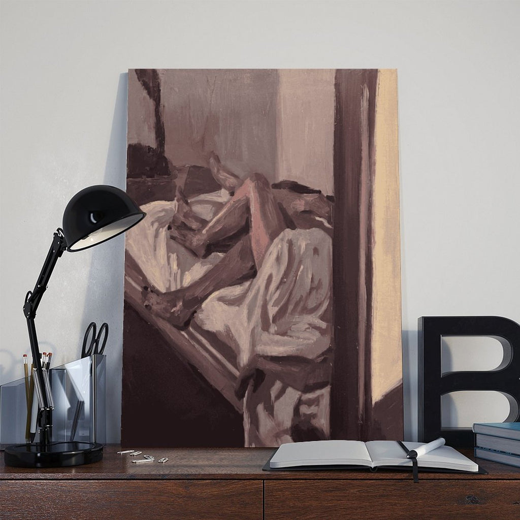 abstract seated figure in muted brown tones in abstract figurative art style — Wrapped Canvas SCENE_06