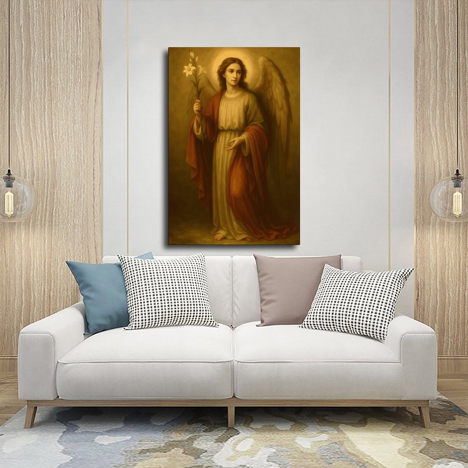 Golden Robed Saint Christian portrait canvas wall art — Wrapped Canvas SCENE_03