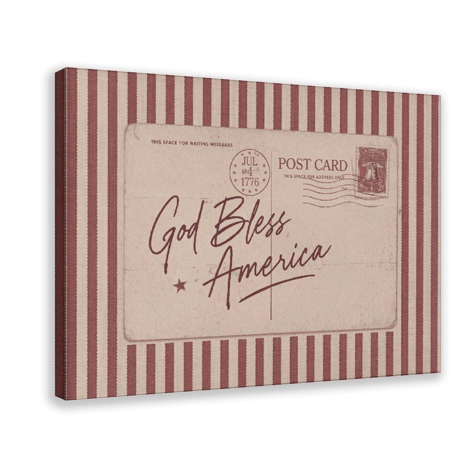 vintage patriotic postcard with God Bless America lettering in typography art style — Wrapped Canvas HERO