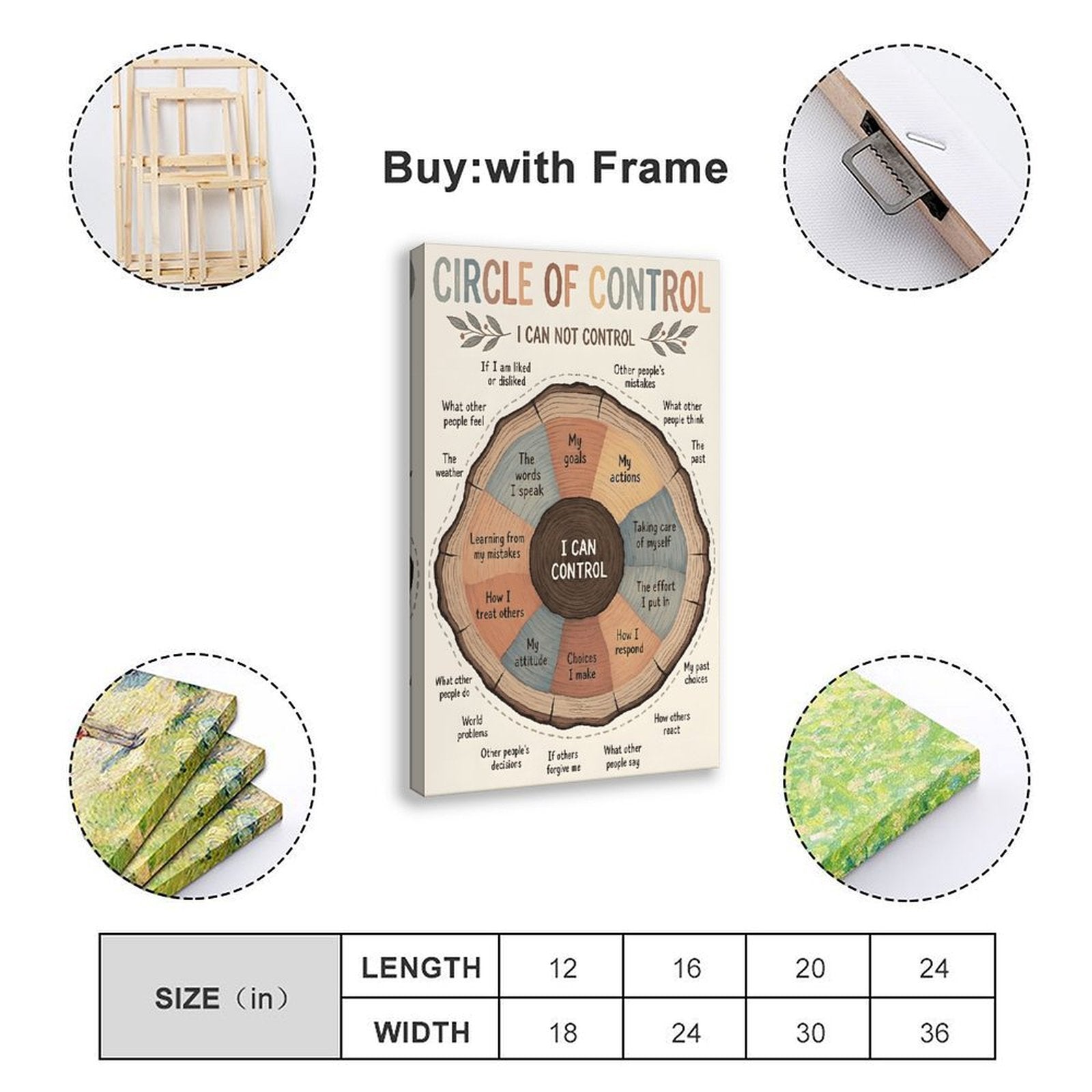 Circle of Control self-reflection infographic in infographic design style — Wrapped Canvas SIZE_GUIDE