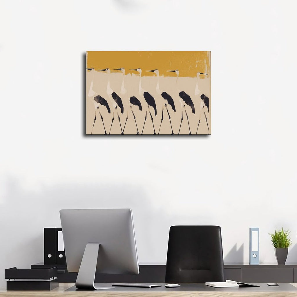row of stylized pale birds in abstract animal art style — Wrapped Canvas SCENE_01