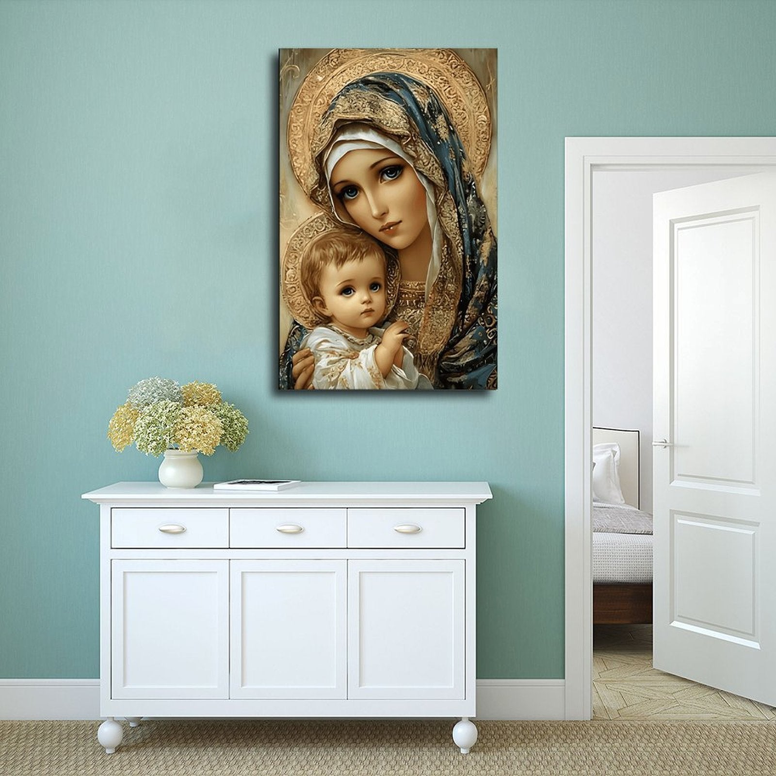madonna with child devotional christian — Wrapped Canvas SCENE_02