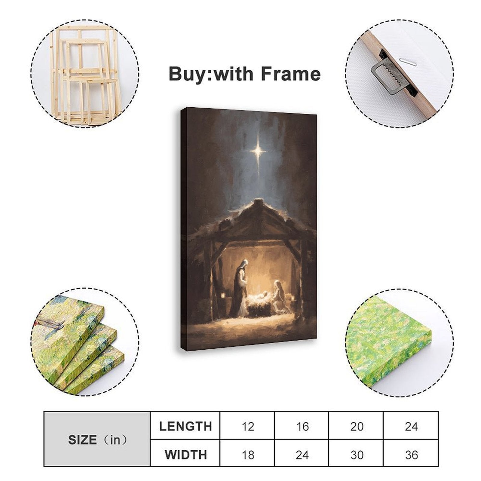 nativity manger holy night christian — Wrapped Canvas SIZE_GUIDE