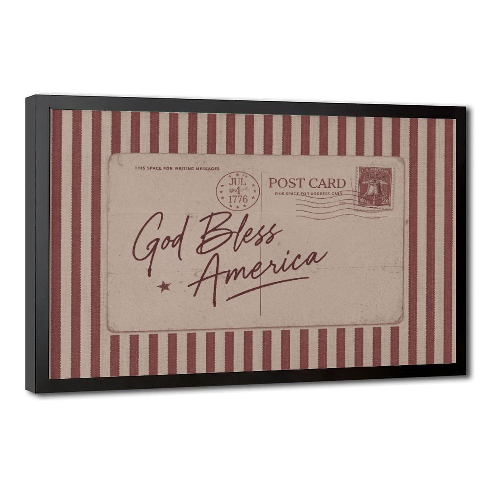 vintage patriotic postcard with God Bless America lettering in typography art style — Black Frame HERO