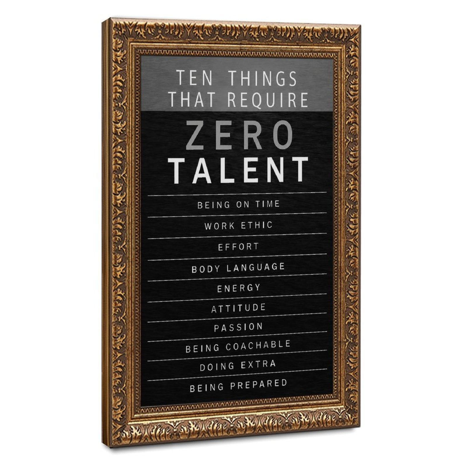 motivational list typography in charcoal, white, gray tones — Vintage Gold Frame HERO