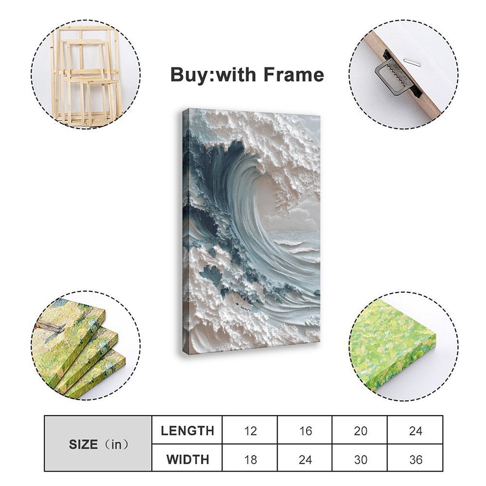 curling ocean wave in seascape art style — Wrapped Canvas SIZE_GUIDE