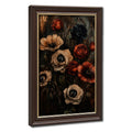dark floral bouquet with realistic eyes in flower centers in black, deep red, taupe tones — Wood Grain Gold Frame HERO