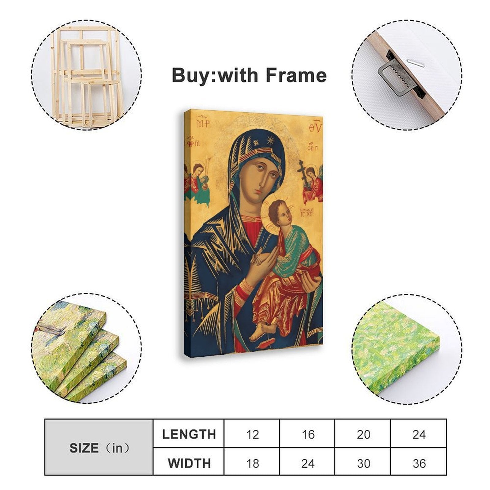 Madonna and Child icon in icon art style — Wrapped Canvas SIZE_GUIDE