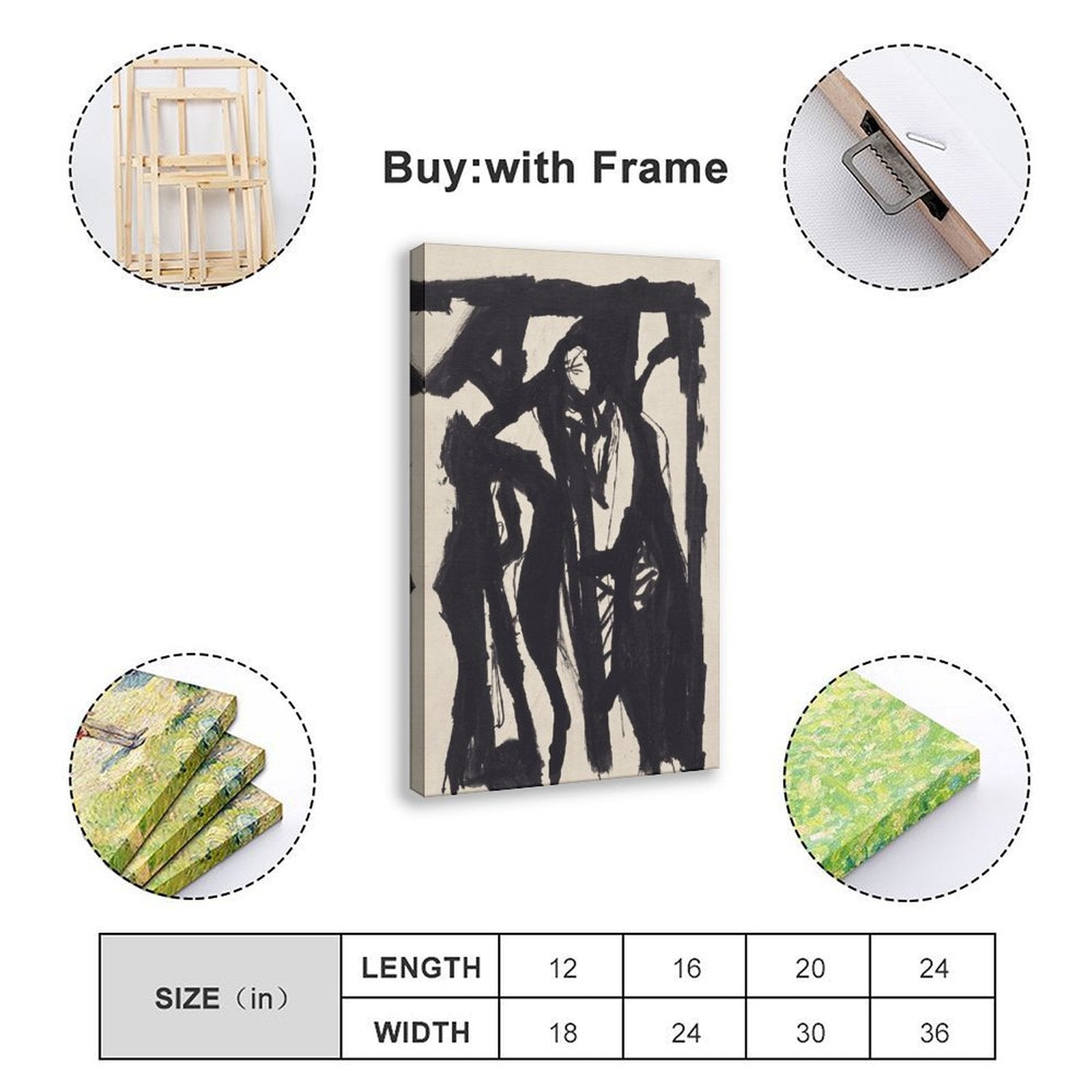 expressive black gestural human figures in gestural abstraction style — Wrapped Canvas SIZE_GUIDE