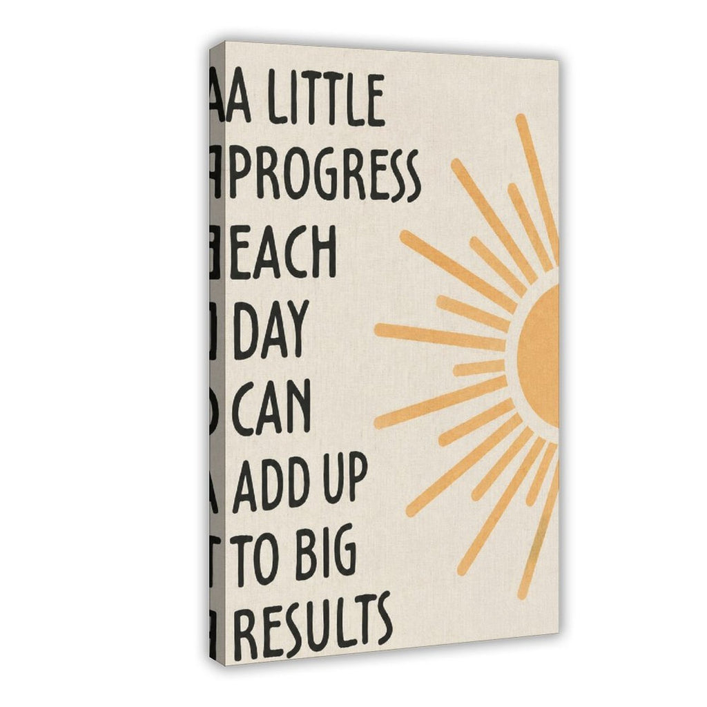 motivational typography with a sunburst motif in black, mustard yellow, cream tones — Wrapped Canvas HERO