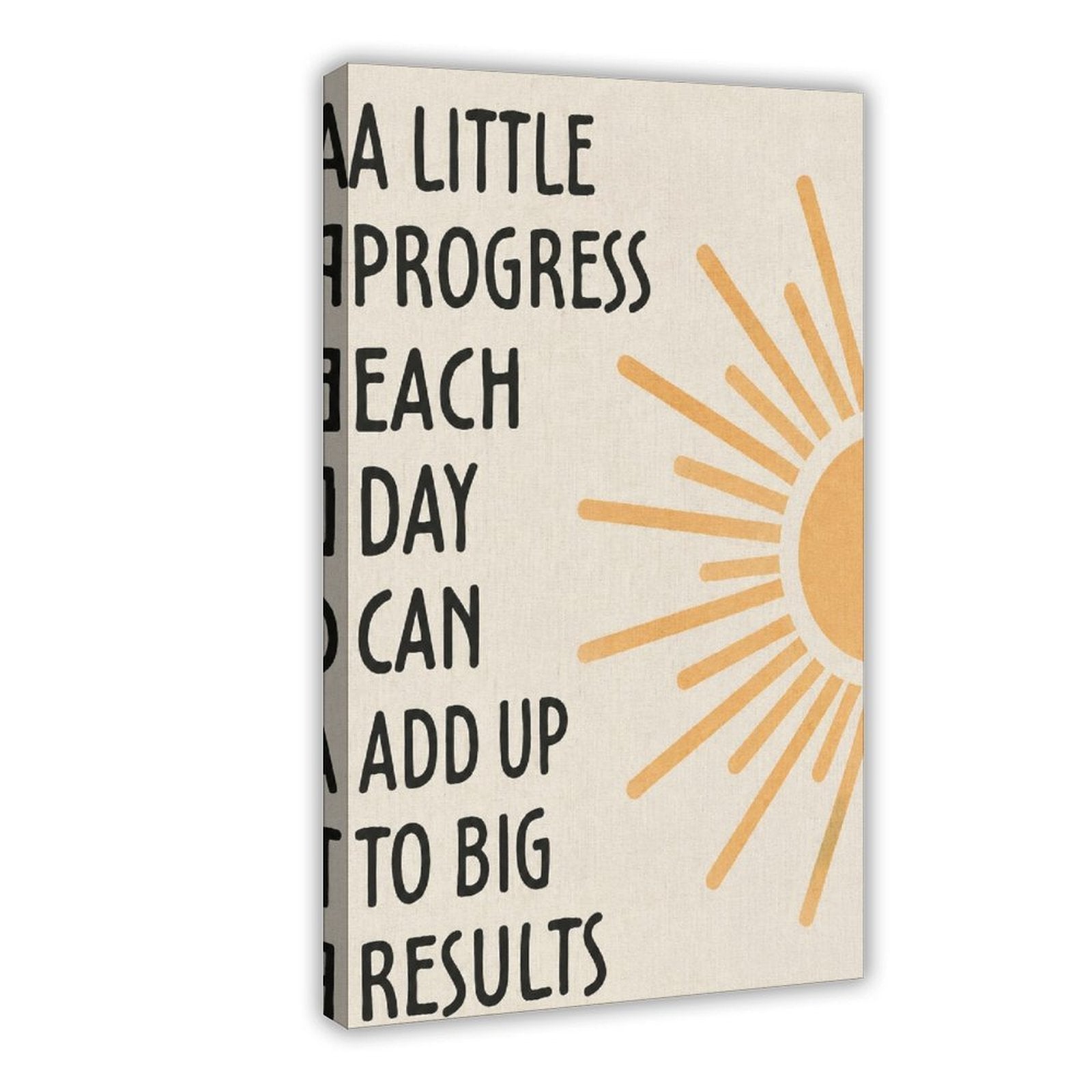 motivational typography with a sunburst motif in black, mustard yellow, cream tones — Wrapped Canvas HERO