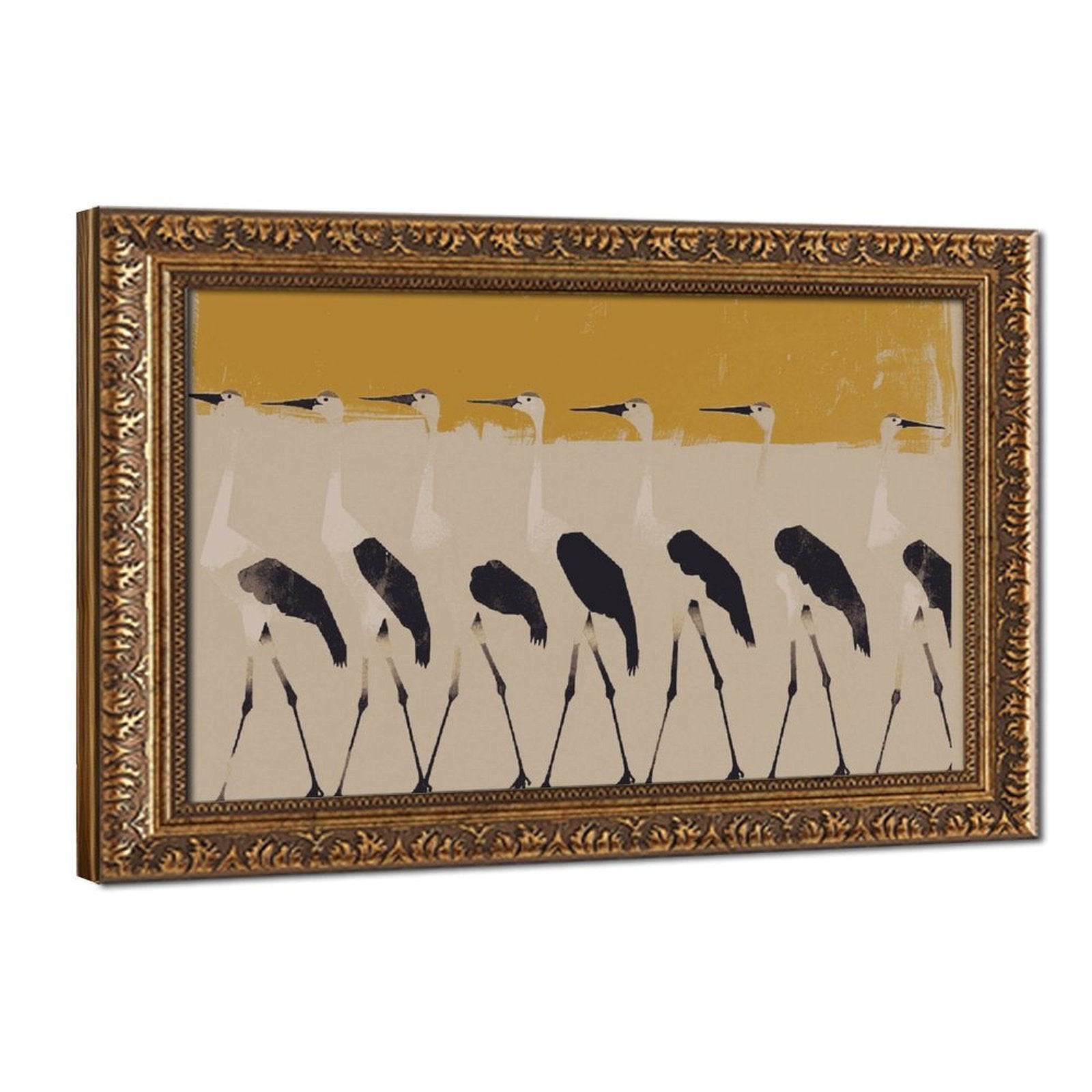 row of stylized pale birds in abstract animal art style — Vintage Gold Frame HERO