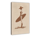 stylized seated woman with oversized botanical leaves in minimalist figurative art style — Wrapped Canvas HERO