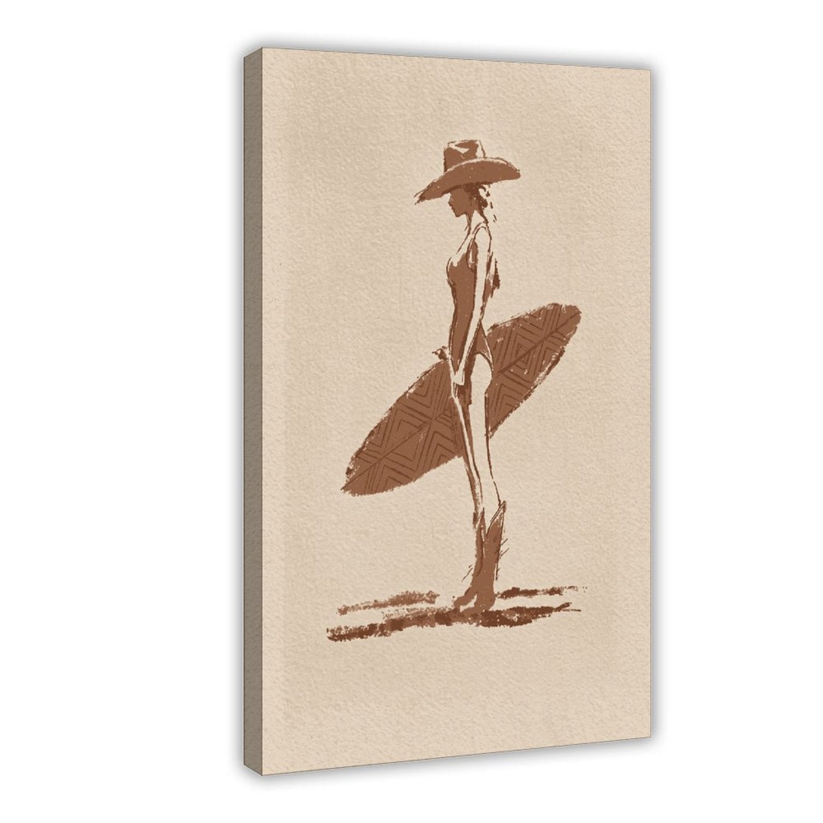 stylized seated woman with oversized botanical leaves in minimalist figurative art style — Wrapped Canvas HERO