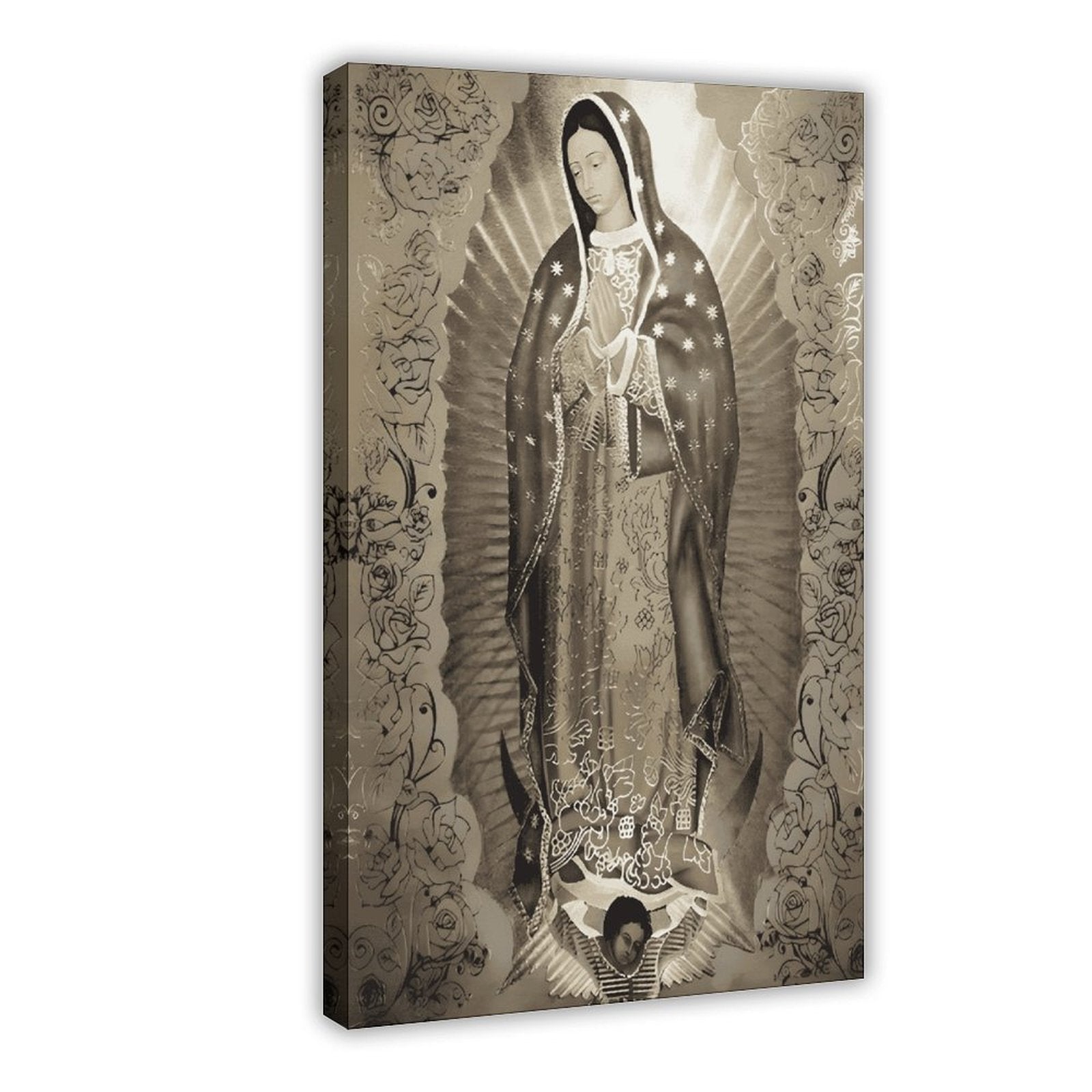 Our Lady of Guadalupe devotional figure in devotional art style — Wrapped Canvas HERO