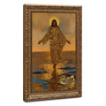 haloed sacred figure walking across reflective water in gold, deep blue, warm brown tones — Vintage Gold Frame HERO